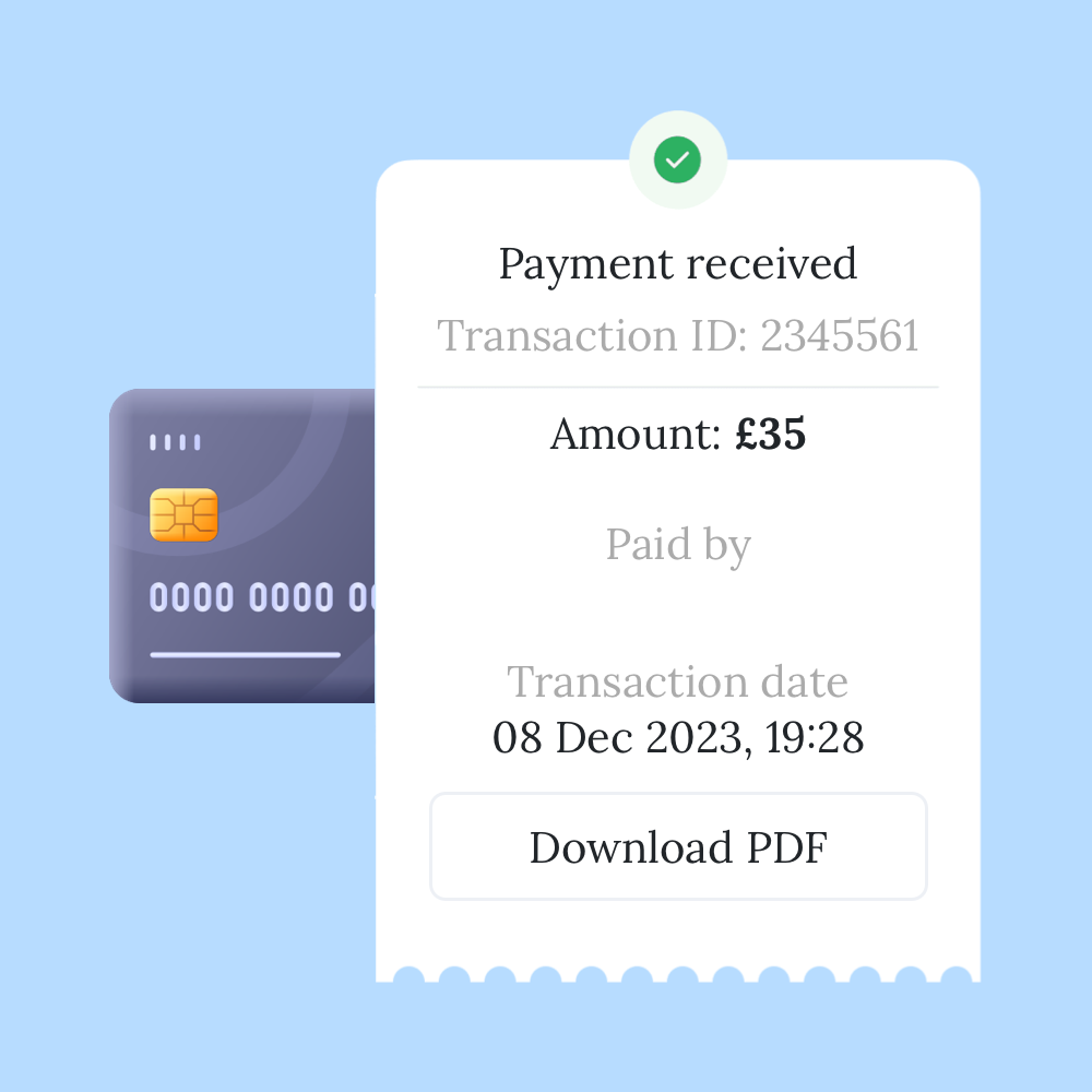 We’ll accept online payments and immediately send receipts to the client’s email.